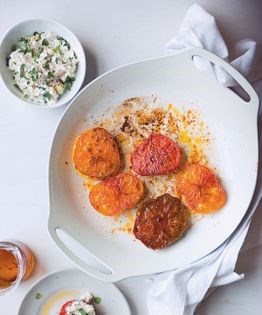 Saffron roasted tomatoes with herbed tofu