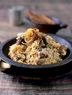 Saffron-scented rice with fragrant lamb curry