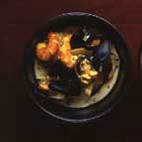 Saffron, sweetcorn and seafood chowder