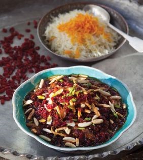 Saffroned lamb + barberry braise (Qeymeh zereshk-e Kordi)