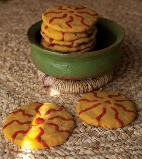 Saffroned rice flour cookies with a walnut + cardamom filling (Shirini-e shekam por)