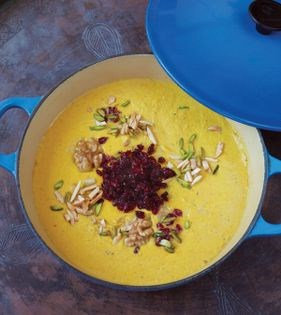Saffroned yogurt + lamb neck braise with barberries (Khoresh0e mast-e Esfahani ba gardan-e gusfano)