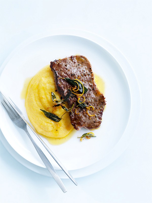 Sage and lemon steaks with Parmesan polenta