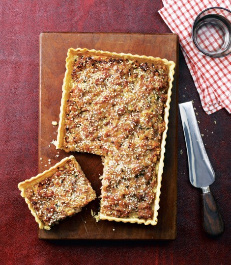 Sage and onion sausage tart