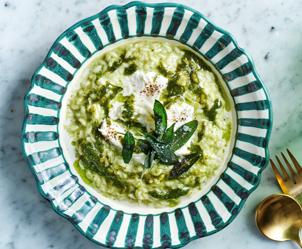 Sage and spinach pesto risotto
