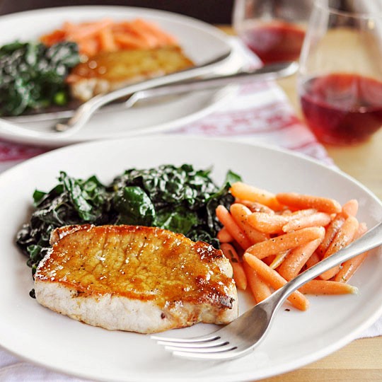 Sage-brined pork chops with brown sugar glaze