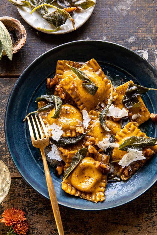 Sage butter pumpkin cheese ravioli