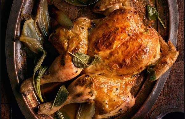 Sage butter spatchcock chicken with shallot & Madeira gravy