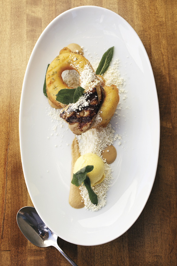 Sage funnel cake with foie gras & butternut squash ice cream