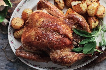 Sage roast turkey with pork stuffing and apple cider gravy