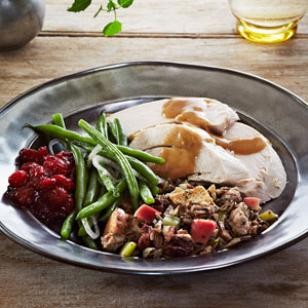 Sage-rubbed roast turkey with lemon-bay gravy