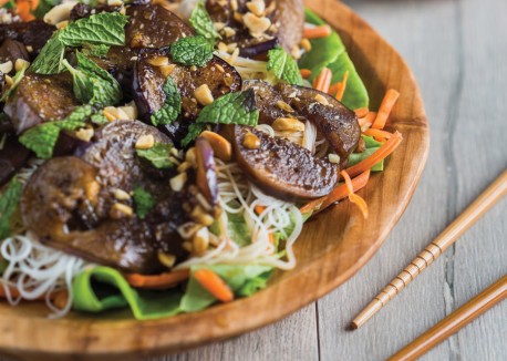 Saigon-style eggplant over rice vermicelli