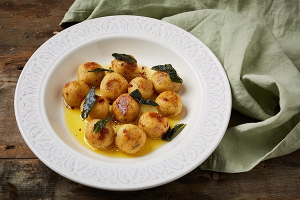 Saint Agur gnudi with sage butter sauce