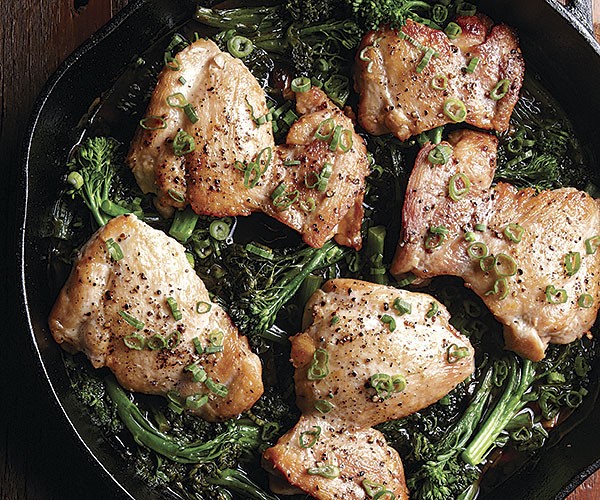 Sake, garlic, and ginger chicken with broccolini