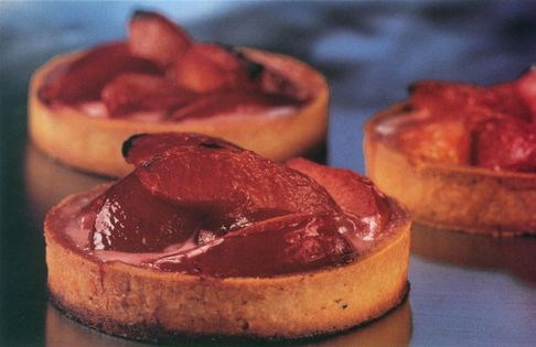 Sake-spiked plum tart with ginger