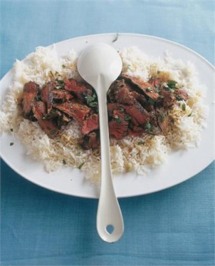 Sake steak and rice