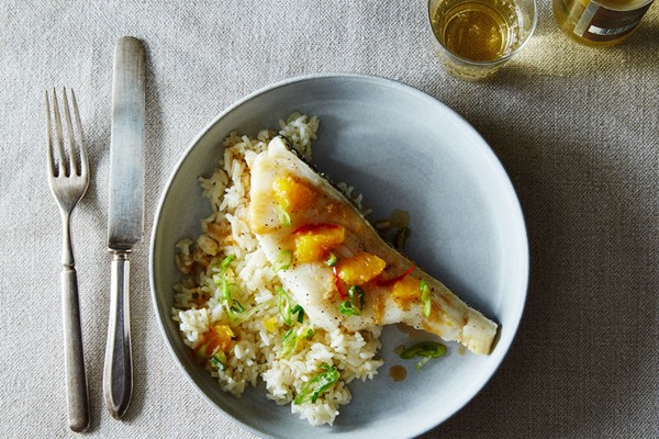 Sake-steamed mandarin fish