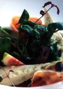 Salad of air-dried York ham with fresh figs and Byland Blue cheese with spiced quince chutney