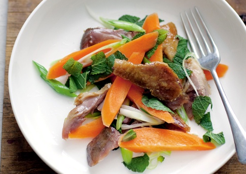 Salad of crisp duck, pickled carrot and mint