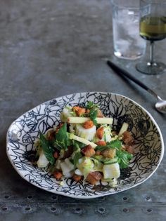 Salad of crispy pork belly, calamari and pineapple with ginger nuoc cham
