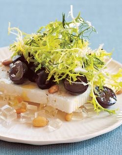 Salad of feta and grapes with dill and pine nuts