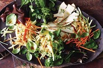 Salad of five-spice tofu, potato, fresh black fungus and native bush mint