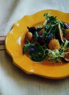 Salad of fresh goat's cheese fritters, baby beetroot & figs