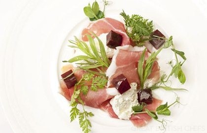 Salad of goat's cheese, Parma ham and beetroot