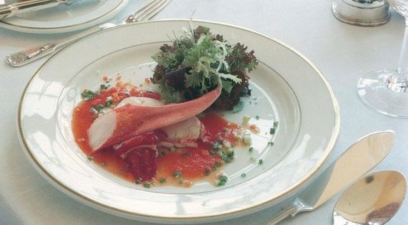 Salad of lettuces with warm lobster and sesame dressing [Shaun Hill]