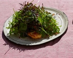 Salad of mustard leaves and halloumi 
