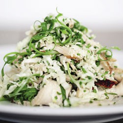 Salad of organic chicken, Chinese cabbage, honey and sesame