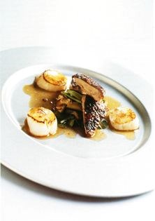 Salad of roast duck, sea scallops and Sichuan pickled cucumbers