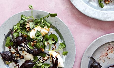 Salad of roasted beets, walnuts, watercress, and mascarpone