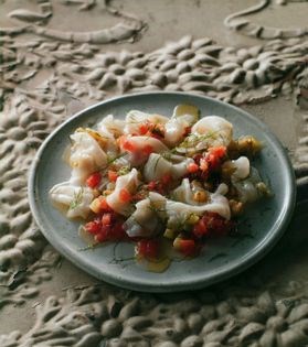 Salad of southern calamari, eggplant, tomato & mint