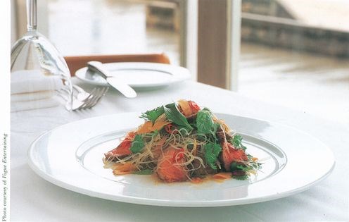 Salad of spiced lamb, rice vermicelli and holy basil