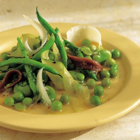 Salad of spring beans, peas & zucchini ribbons