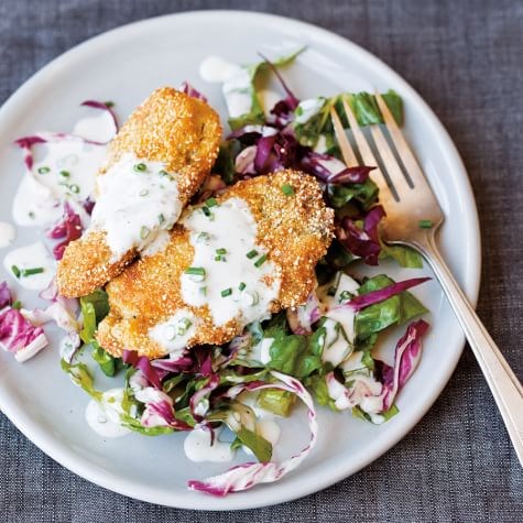 Salad of winter greens & fried oysters
