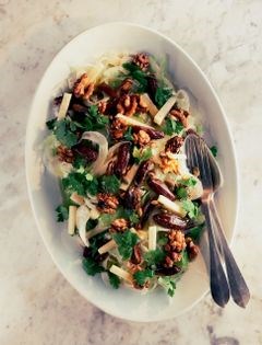 Salad with fennel, dates, and Parmesan (or Comté) with walnut dressing