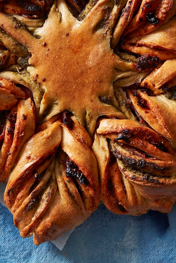 Salami and herb star bread
