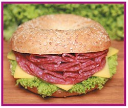 Salami and horseradish cheddar bagel sandwich