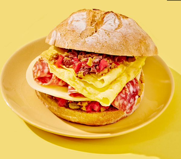 Salami, egg & provolone sandwich