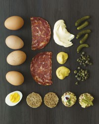 Salami-egg canapés