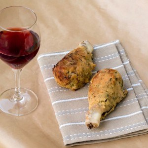 Salami-stuffed chicken drumsticks