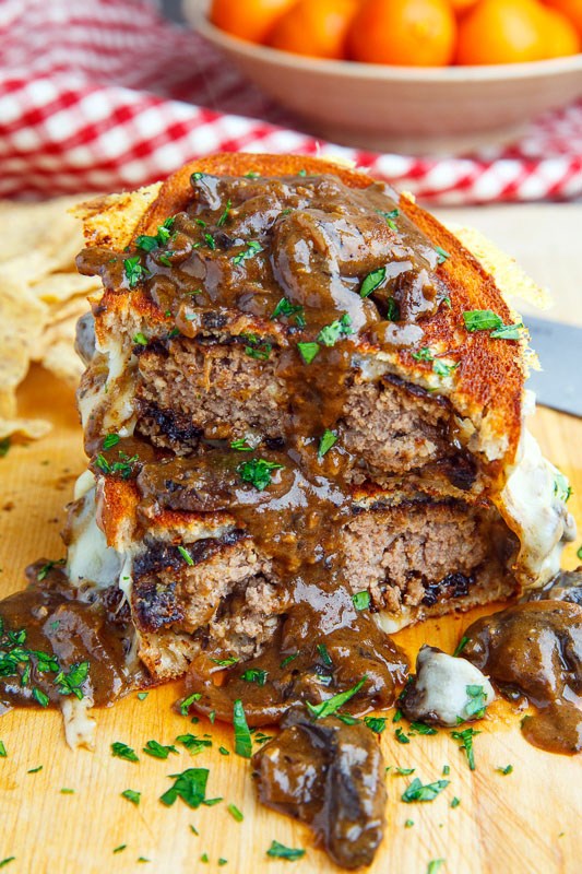 Salisbury steak grilled cheese with mushroom gravy