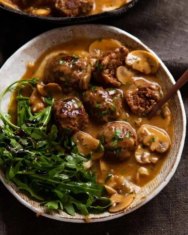 Salisbury steak meatballs with mushroom gravy