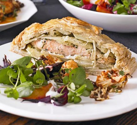 Salmon & herby potato coulibiacs