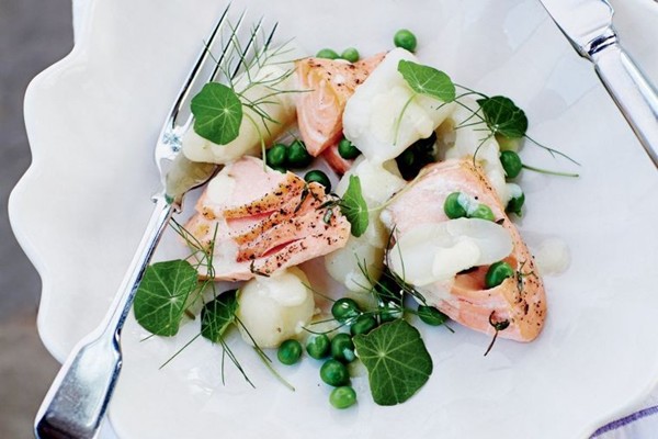 Salmon & spring pea salad with buttermilk dressing