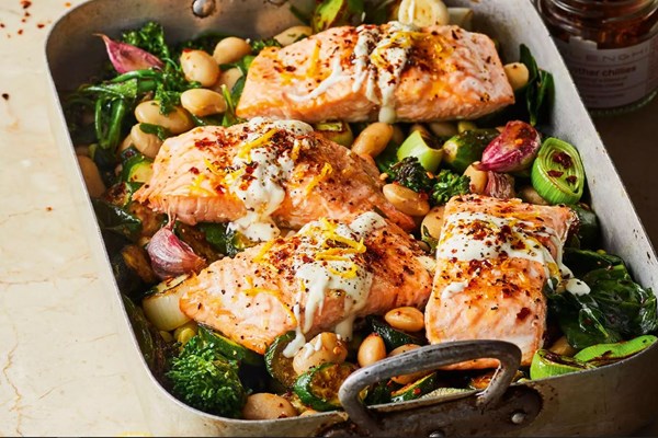 Salmon & veg traybake