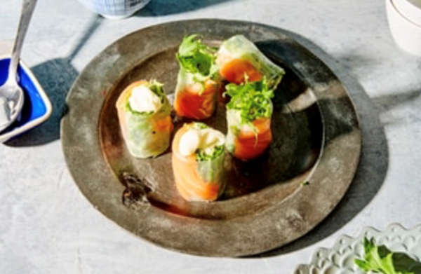 Salmon and apple rice paper rolls