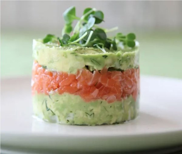Salmon and avocado towers
